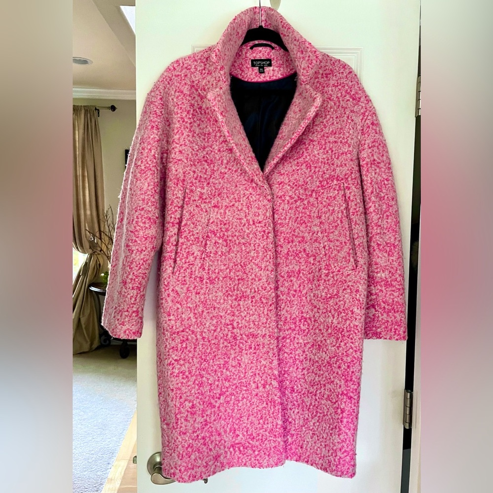 TOPSHOP Fluoro Bouclé Cocoon Coat - Size 6 - Pink